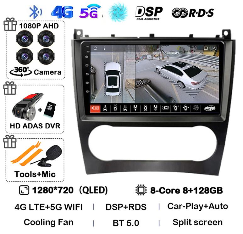 Android 14 Carplay Auto Car Radio For Benz W203 W209 C180 C200 C220 C230 Video Multimediale Player Auto Autoradio GPS 360 Camera