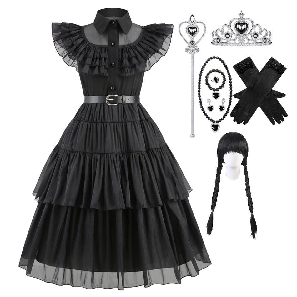 Mittwoch Addams Vintage Spitze Gothic Maxikleid für Mädchen 3 bis 8 Jahre