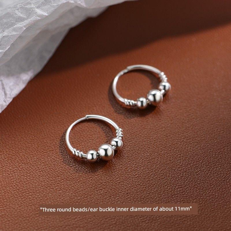 

[Xiangnan] 99 Sterling Silver Ear-Caring Earrings for Women New Arrival 2025 Hot-Sale Earrings Sleep No Need to Take off Ear Bone Stud Earrings 990 silver three round bead earrings (two price)