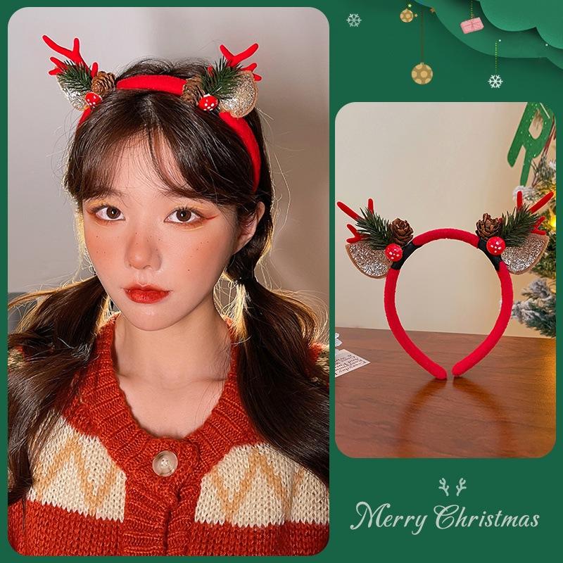 Plush Deer Ears Headbands Cartoon Antlers Cute Animal Horn Children Hairbands for Christmas Headpiece Party Supplies Photo Props
