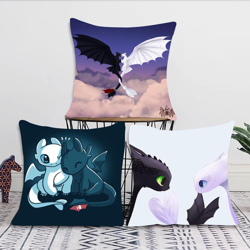 1pc Lovely Couple Toothless Fury Dragon Pillow Case Square Bedroom Sofa Leisure Comfort Cushion Car Living Room Home Decoration