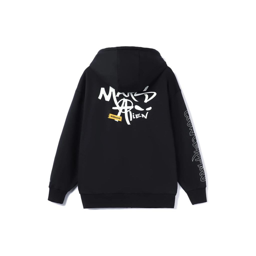 Li Ning CF Sports Lifestyle Series Solid Color Pattern Printed Hooded Zip Long Sleeve Sweatshirt Unisex sweatshirt Black AWDRG43-1