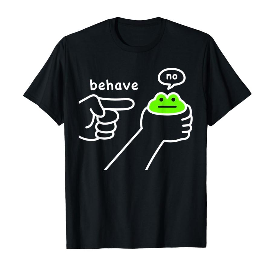Dishonest Frog Funny Frog Meme Behave No Cartoon Design Tshirt for Men Women 100 Cotton T Shirts Short Sleeve Tops S