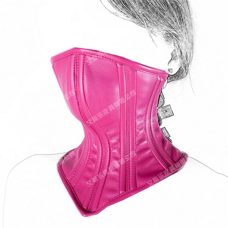 White Pink Leather Neck Corset Mask Submissive Collars & Leashes