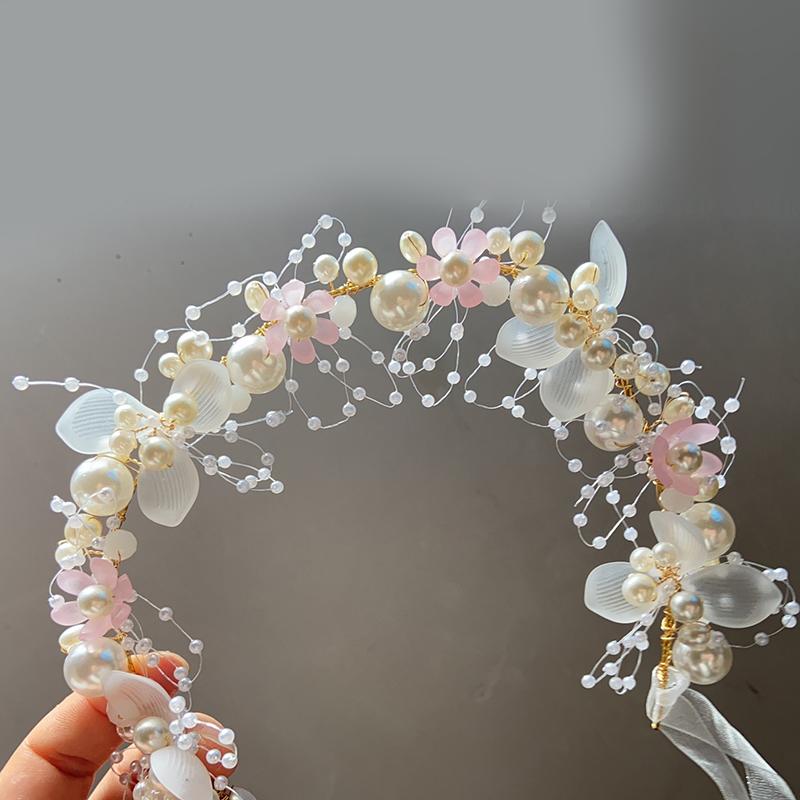 Pearls Headbands for Women Girls Bride Wedding Hairbands White Flower Tiaras and Crowns Korean Fashion Headdress Hair Jewelry