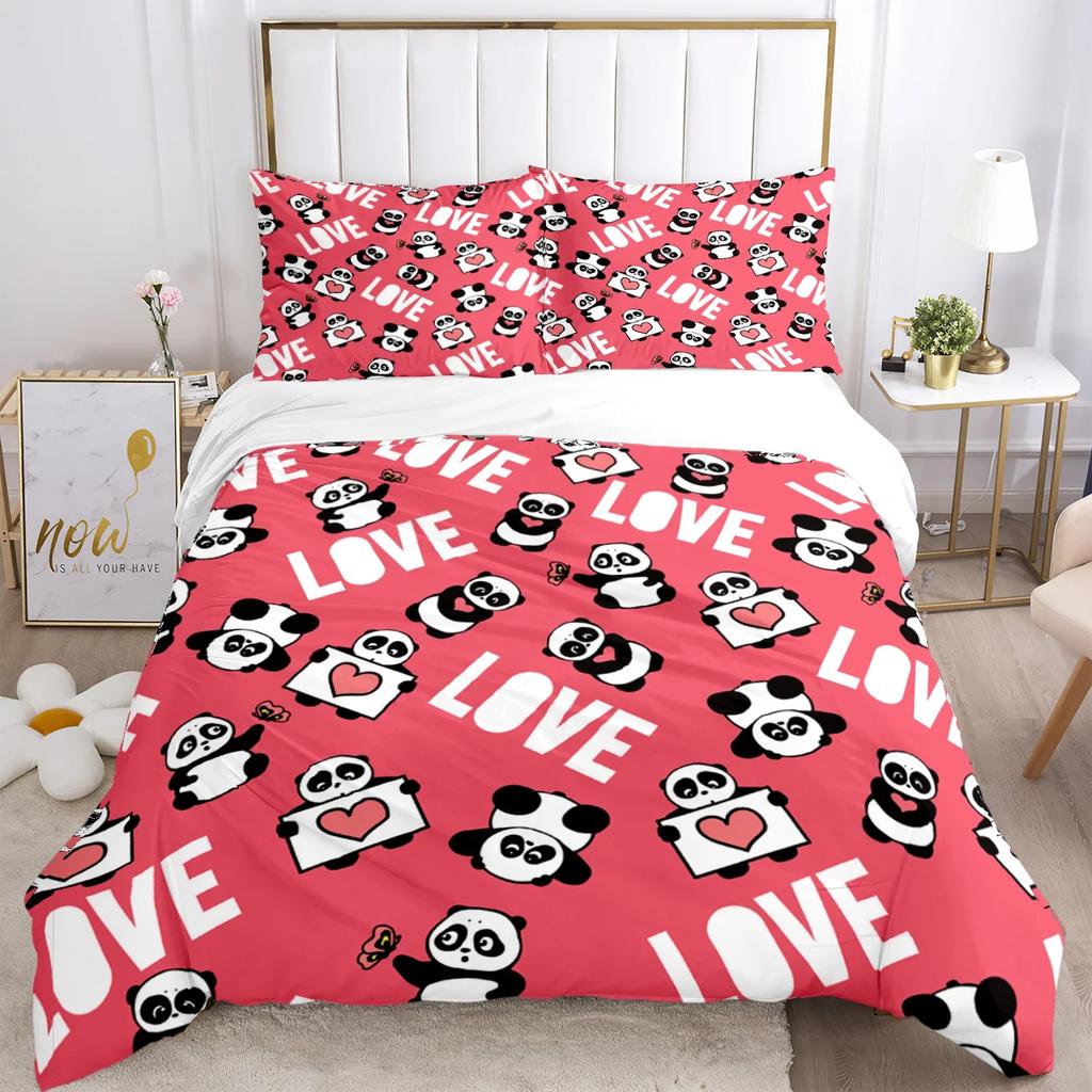 Cute Panda HD Print Polyester Bedding Set,Kids or Adults for Beds Quilt Cover Pillowcase Bedding Set,girl King Size Bedding Set