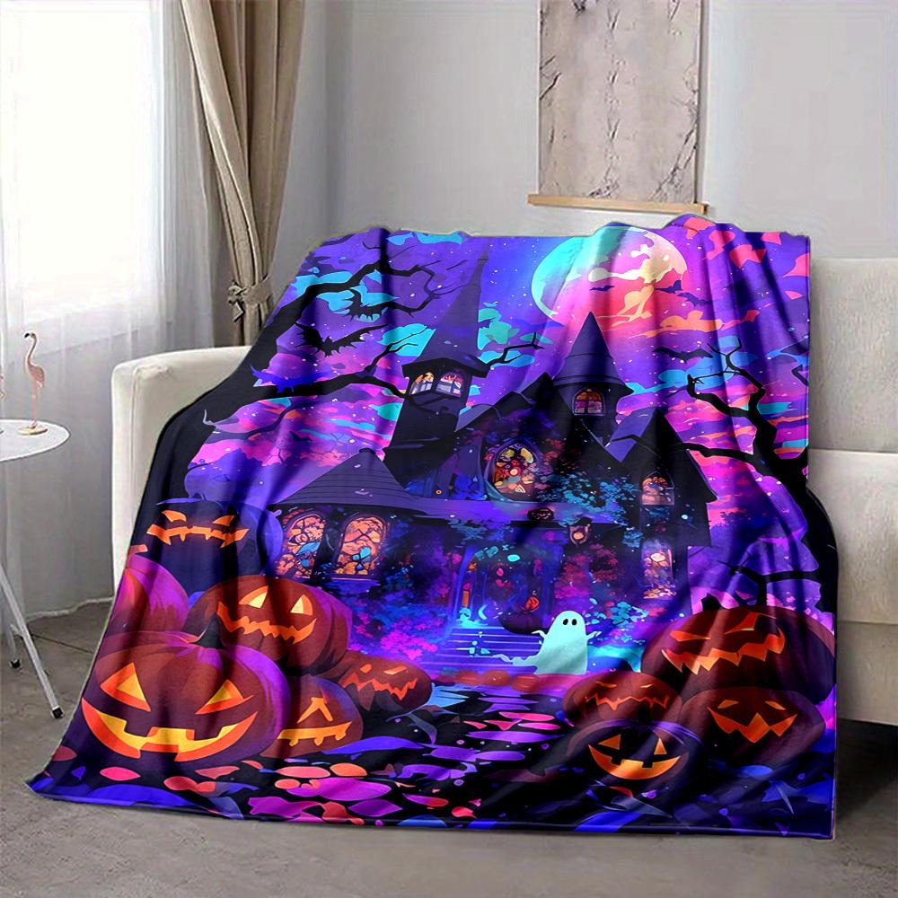 1pc Halloween Haunted Blanket, Lightweight Flannel Throw Blanket for Sofa, Bed, Travel, Camping, Living Room, Office, Couch, Chair, and Bed