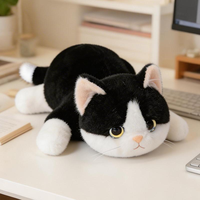Kawaii Lying Prone Cat Plush Toys Stuffed Cozy Lifelike Pet Kitten Doll Warm Lovely Companion Animal Funny Kids Birthday Gift