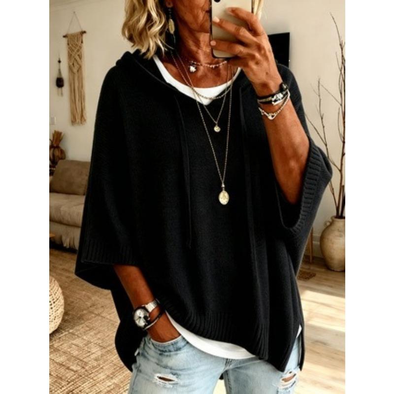 Women S Knitted Hooded Pullover Sweater Loose Fit