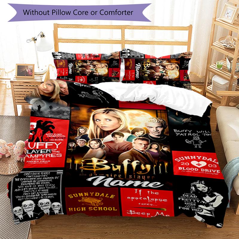 3pcs Custom Name Buffy the Vampire Slayer Bedding Set Duvet Cover Closure Includes 1 Duvet Cover & 2 Pillowcases for All Seasons Bedroom Decor