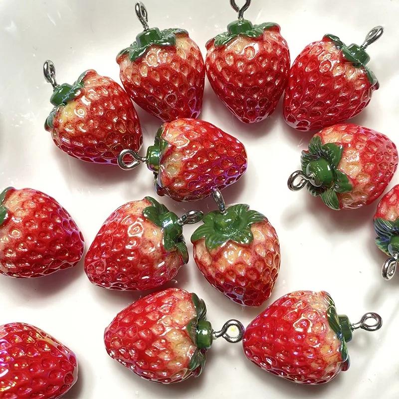 5-20pcs Strawberry Resin Pendant Charms Fruit Fashion Pendant DIY Earrings Bracelet Findings Jewelry Accessories 1.6X2.5CM