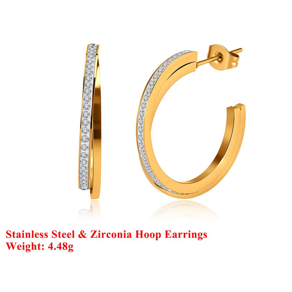 Effie Queen Edelstahl 18 Karat Gold Zirkonia Creolen Einfacher Ohrschmuck für Damen, Herren Hochzeitsfeier Bankett Geschenk STKE01