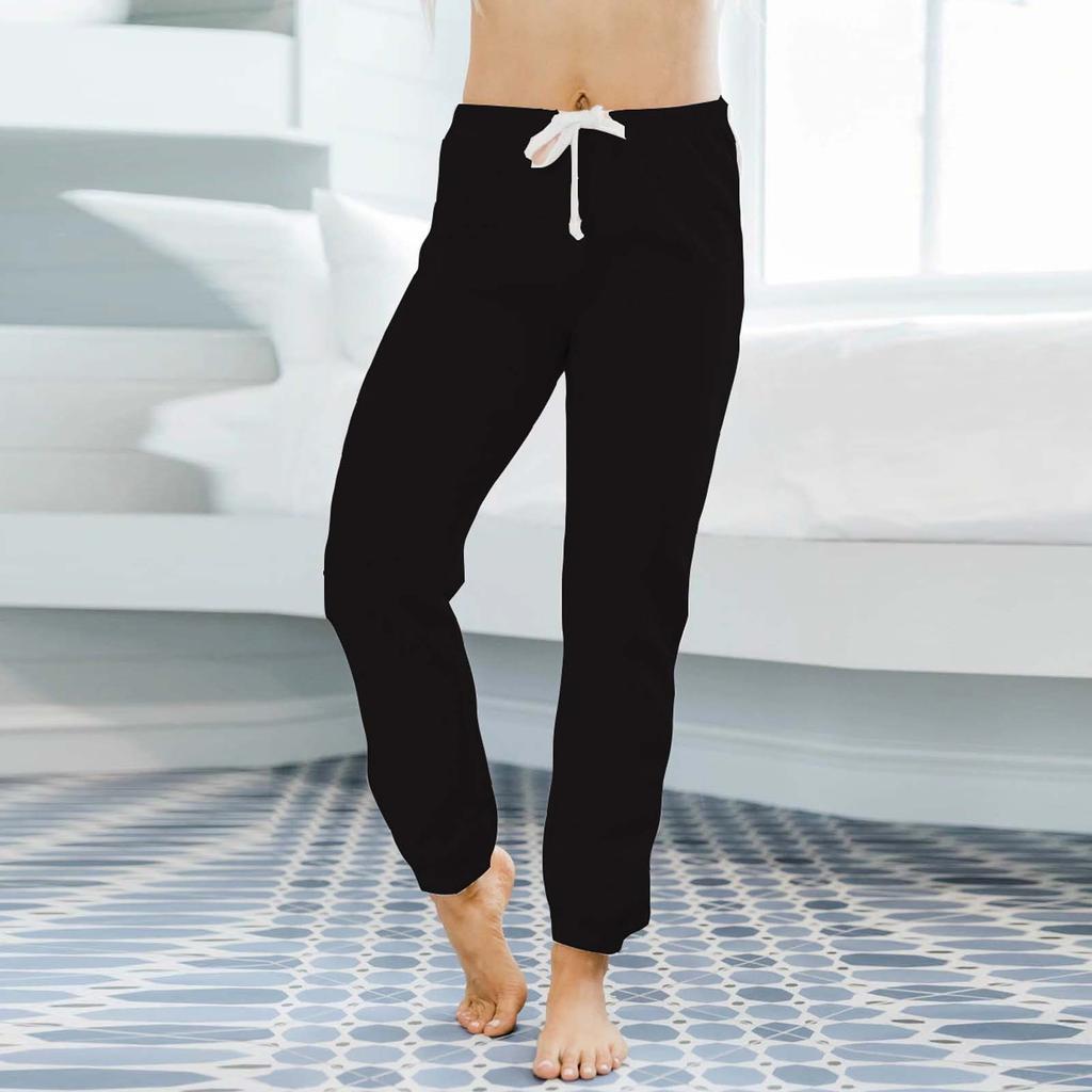 Women's Drawstring Casual Jogger Pants Elastic Waistband Tapered Leg Pockets Lightweight Soft Fabric Lounge Bottoms