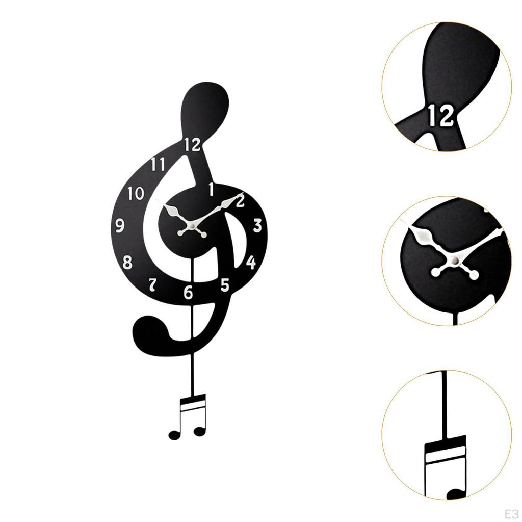 Music Note Wall Clock Art with Swinging Pendulum Compact Ornament Timepiece for Dining