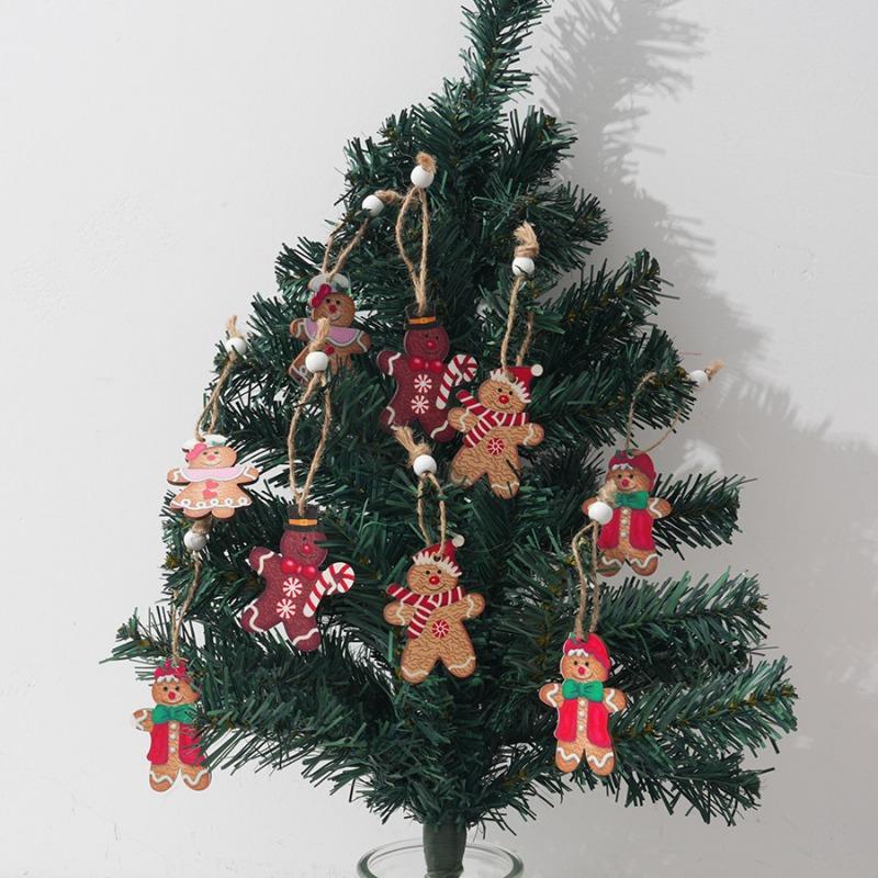 12pcs/set Wooden Christmas Tree Ornaments Handmade Hanging Xmas Decorations Eco-Friendly Holiday Party Gifts for Home Decor