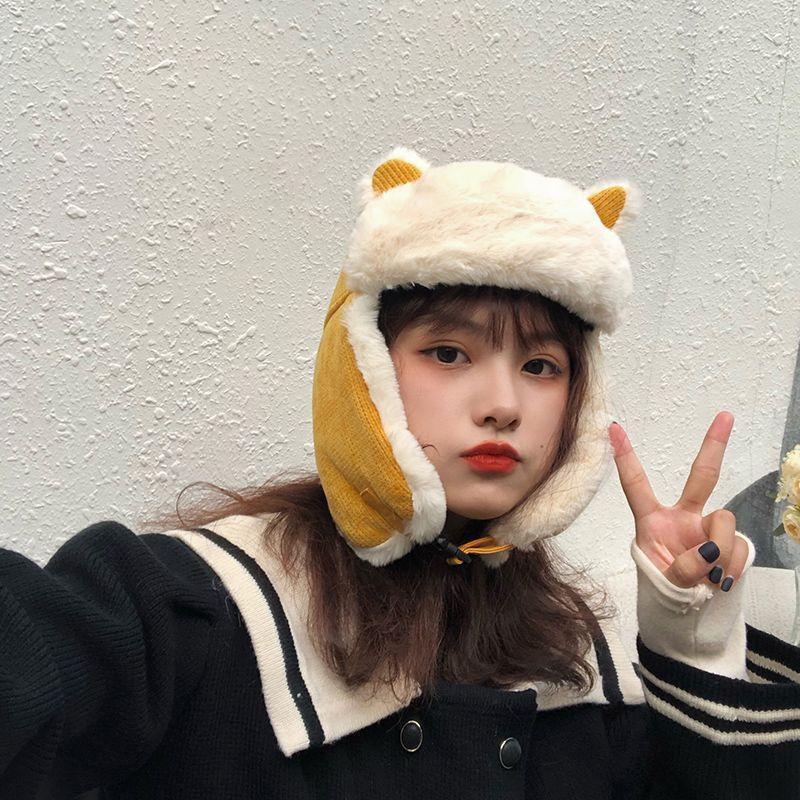 Women Warm Earmuffs Thicken Ear-flapped Hat Winter Cashmere Plush Cotton Hat Cat Ears Cap Winter Russian Bomber Hat