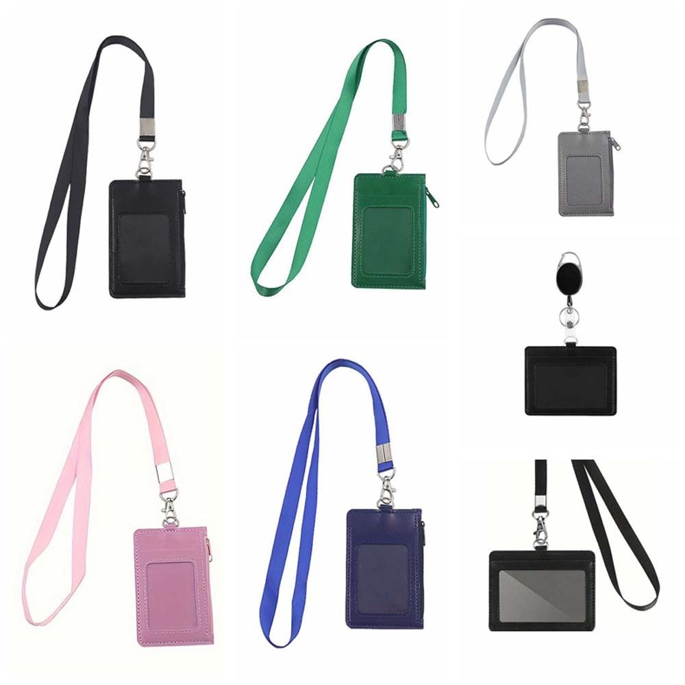 Lanyard ID Card Holder Office Supplies Badge Holders ID Holders with Neck Strap Wallet PU Leather Zipper Coin Purses Student