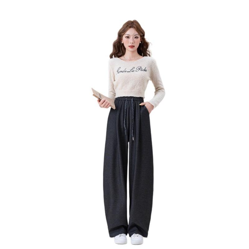 Dark blue scimitar wide-leg pants women's autumn and winter new high-waisted loose and thin casual Yamamoto pants