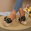 Women Wedges Slippers New Summer Fashion Bow Designer Slippers Thick Sole Non-Slip Outdoor Sandals Casual Open Toe Slides Women