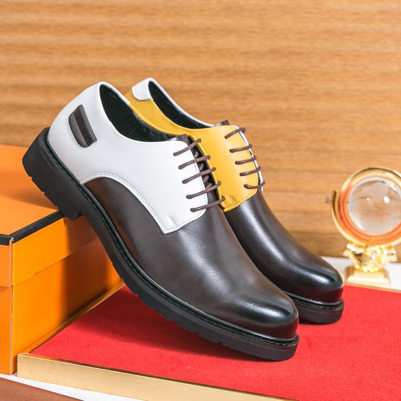 Fashion 2025 New Men Two-Tone Derby Dress Shoes Formal Business Oxfords Lace-Up Leather Shoes Non-Slip Sole Classic Office Shoes for Men