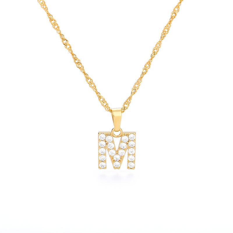 New English letter necklace plated with real gold and slightly inlaid with zircon letter pendant stainless steel chain