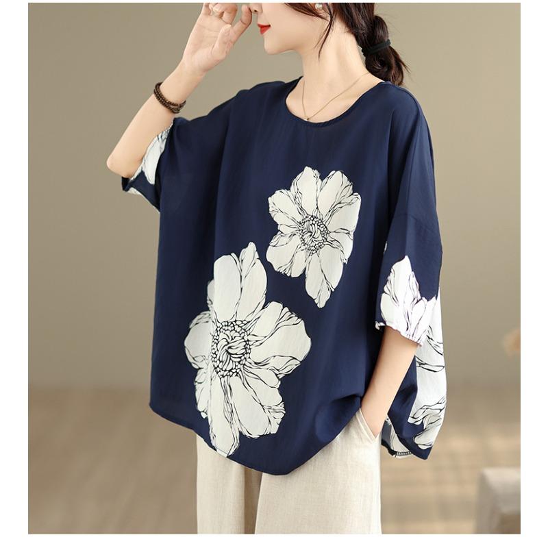 DIMANAF 2026 Summer Plus Size New T-Shirt Women Print Loose Casual O-Neck Casual Lady Tops Tees Shirts Oversize