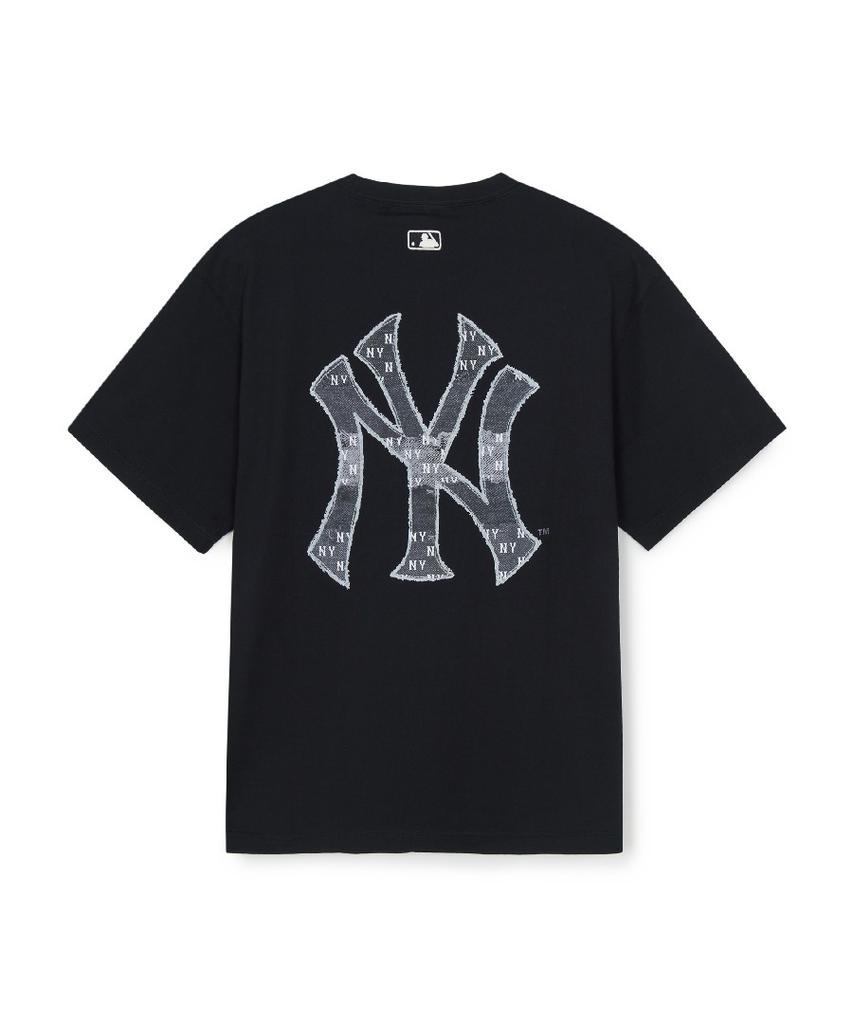 Emelbi Vintage Denim-Like Monogram Big Lux Oversized Short Sleeve T-Shirt Ny (Black)