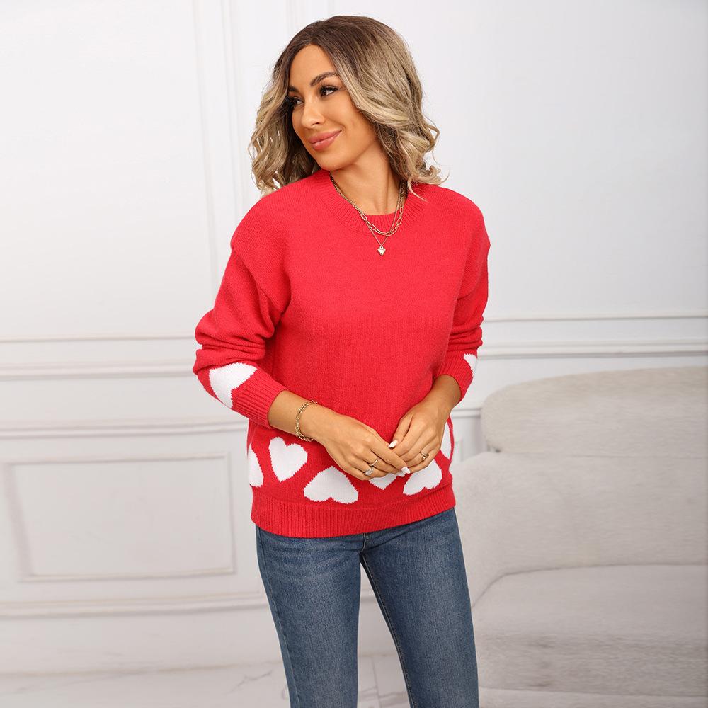 

Winter New Large-sized Women s Sweater, Heart-shaped Long-sleeved Knitted Sweater S червоний