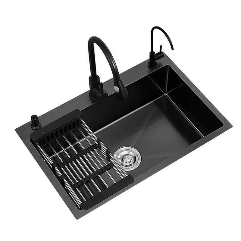 Stainless Steel Black Nano Large Single Bowl Kitchen Sink for Vegetables, Dishwashing, and Handwashing, Thickened Handmade Design