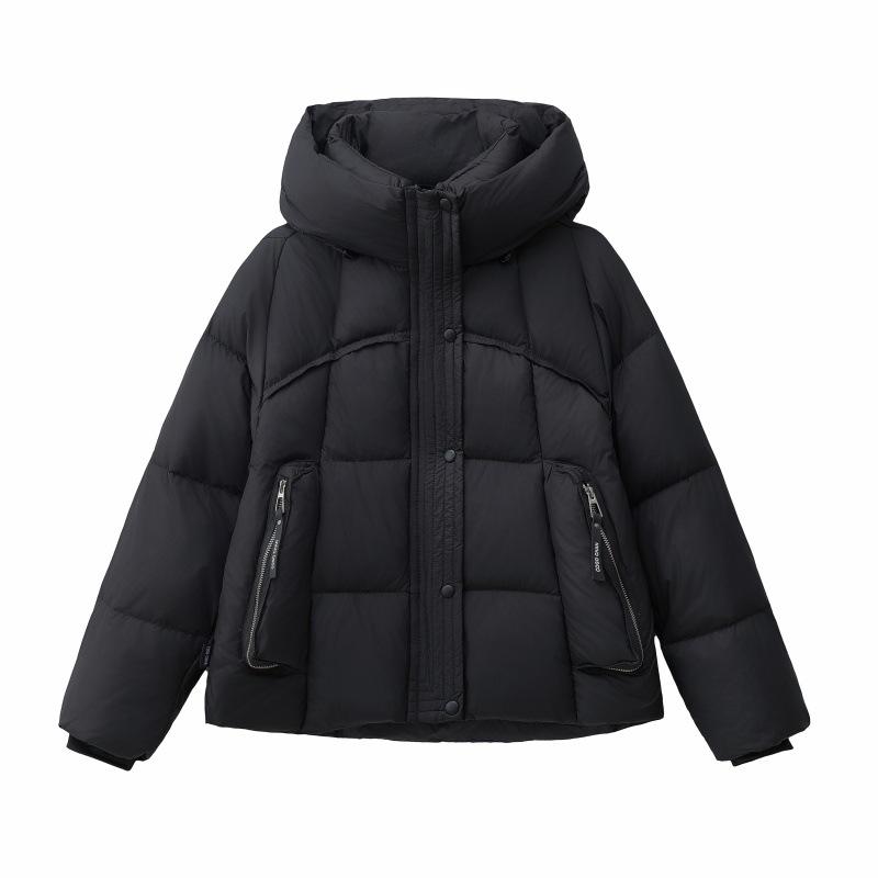 Nieuwe gewatteerde jas met capuchon dames korte dikke losse broodjas witte eendendons winterjas