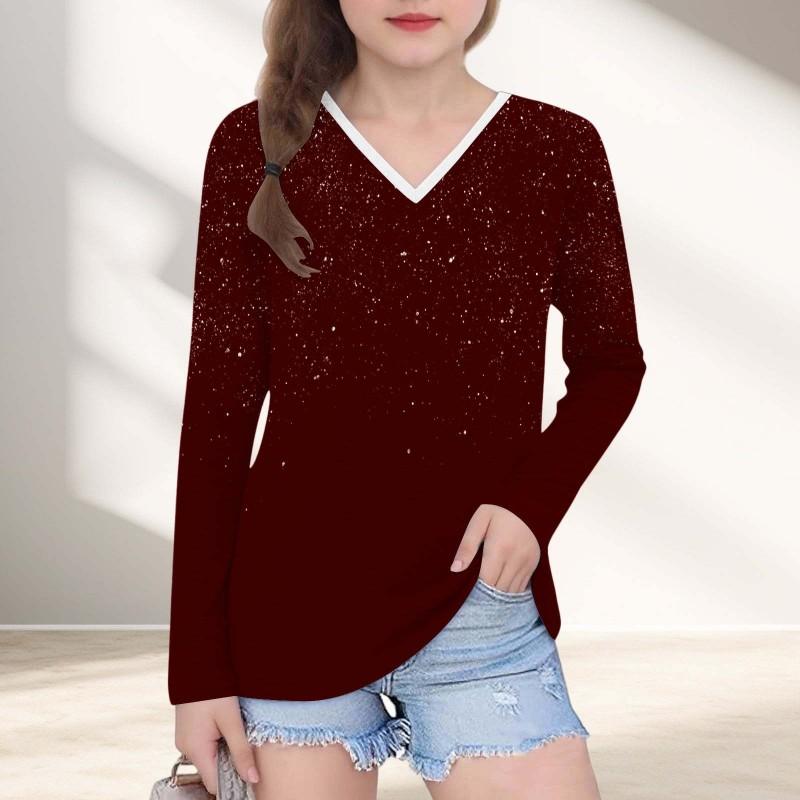 Womens V-Neck Long Sleeve Loose Fit T-Shirt With Polka Dot Print Casual Oversized Top Daily Wear