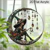 Acrylic Witch On Crescent Moon with Crystals Suncatcher, Stained Glass Effect Window Hanging Ornament for Witchcraft & Fantasy Lover Gifts