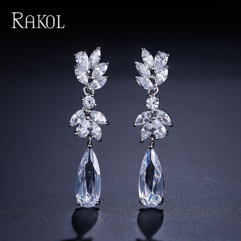 

RAKOL European-American Marquise Cut Zircon Bridal Earrings - Women s Elegant Light Luxury Fashion