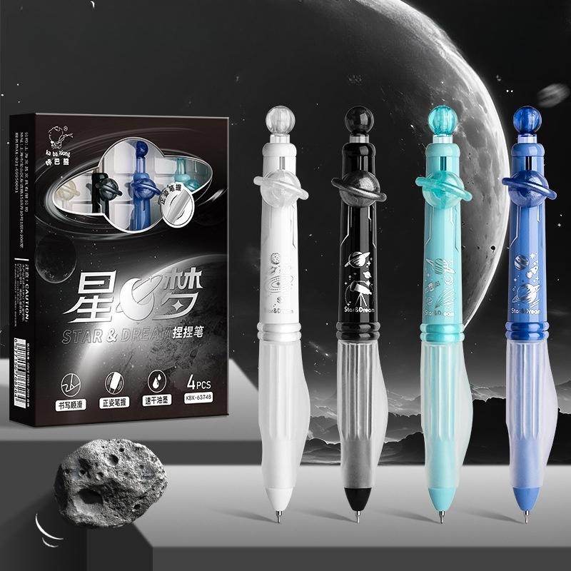 4pcs Lovely Flower Gel Pens Set, Pinch Grip Camellia Floral Pink Bowknot Star Dream Clip 0.5mm Black Color Ink for Writing