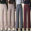 Women's High-Waisted Angola Red Wool Slim-Fit Warm Pants - Autumn/Winter