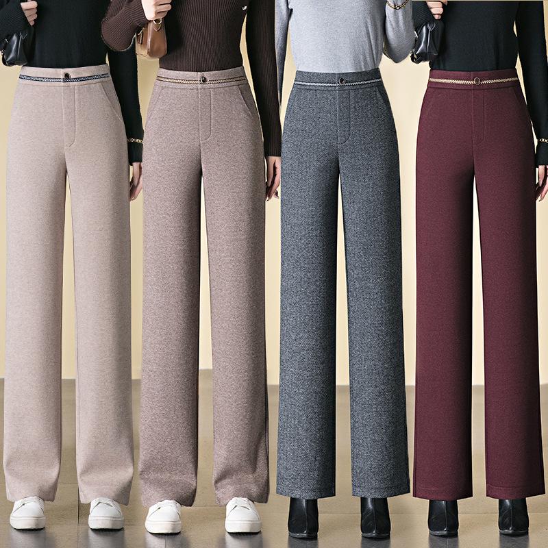 Women's High-Waisted Angola Red Wool Slim-Fit Warm Pants - Autumn/Winter