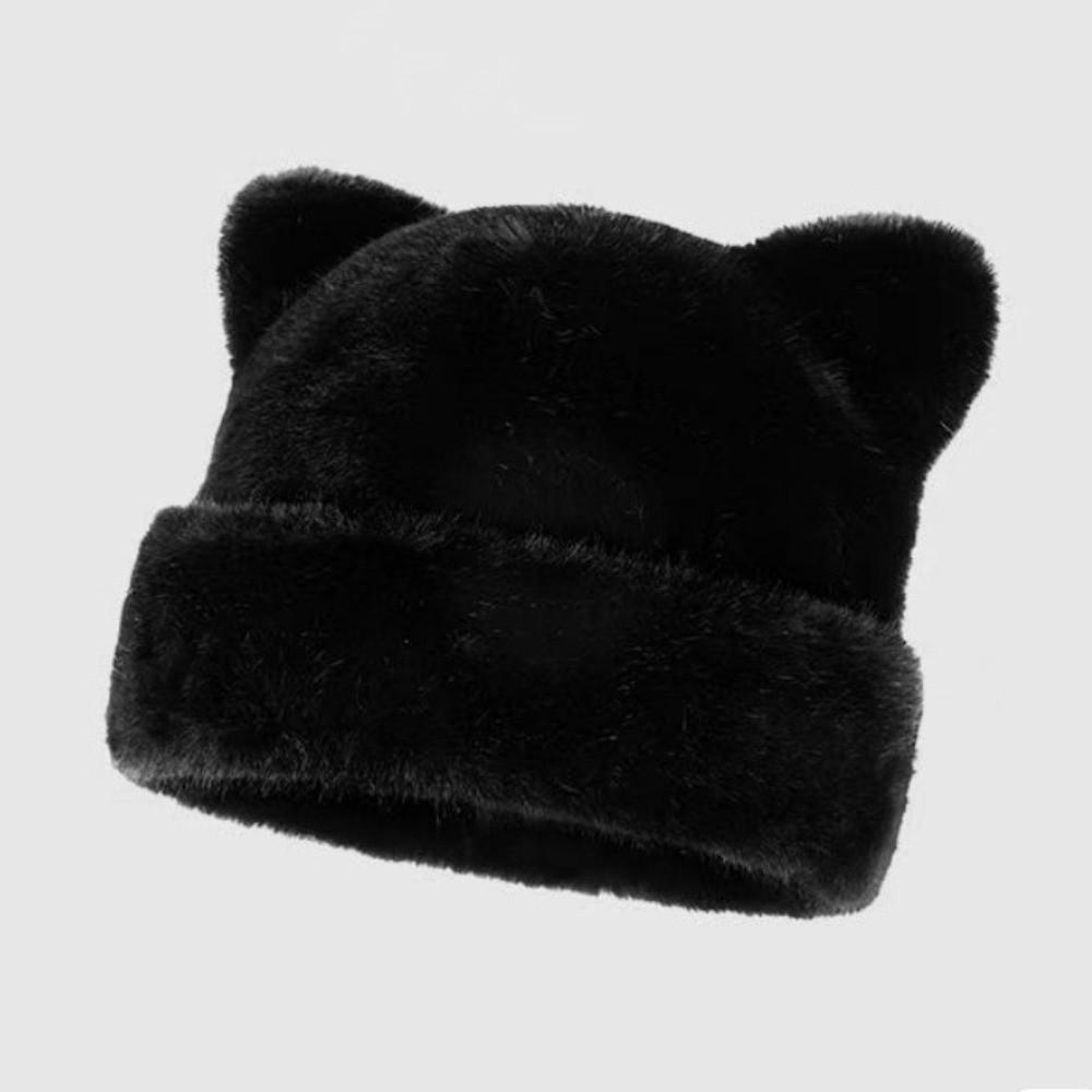 Korean Style Leopard Ear Beanie Soft Pullover Cap Versatile Brimless Beanie Cap  Autumn