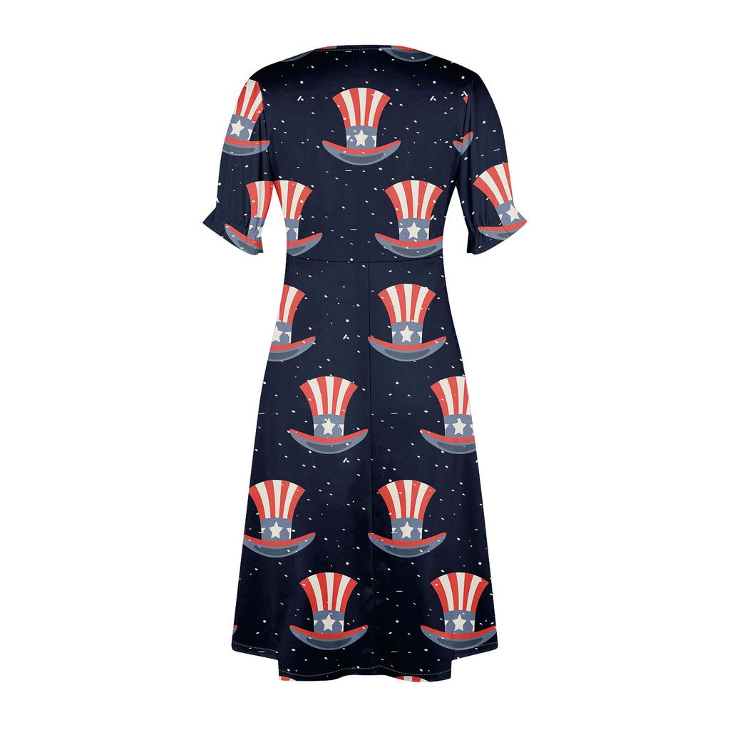Beach Dresses For Women Spring Summer Elegant Wrap V Neck Independence Day Print Dress Flowy Ruched Hawaiian Maxi Dress