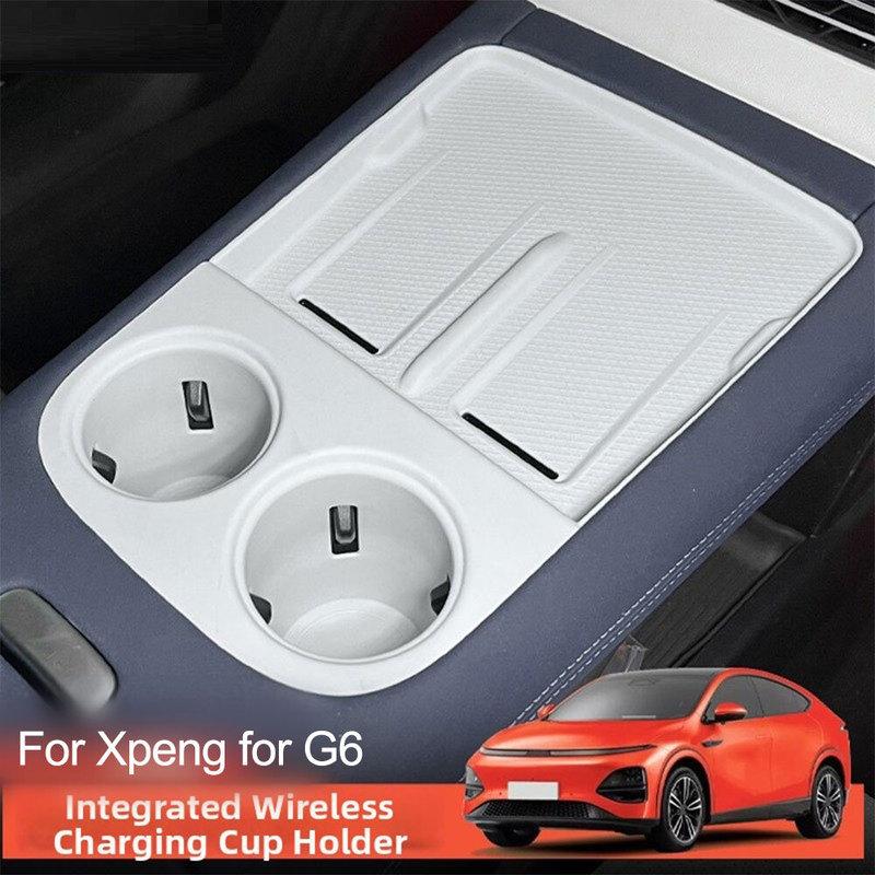 Kabelloses Ladegerät Schutzmatte Mit Aufbewahrungsbox Becherhalter Für XPeng Für G6 Ablagefach Organizer Auto Innenzubehör
