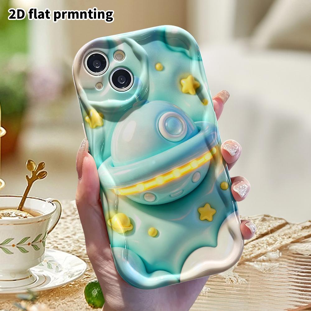 Phone Case: 2D flat design suitable for iPhone 18 17 16 15 14 13 Pro protective case, UFO, perfect Christmas and Halloween holiday gift