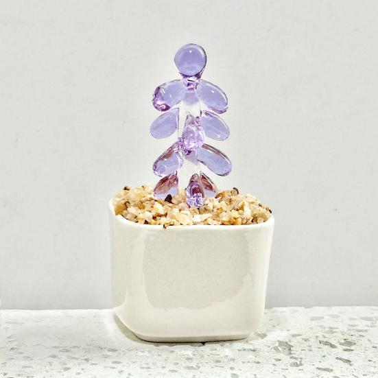 Faux Crystal Flower Figurine Mini Hand Blown Glass Potted Flower Ornament for Home Office Table Decor Gifts for Wedding Birthday Mother's