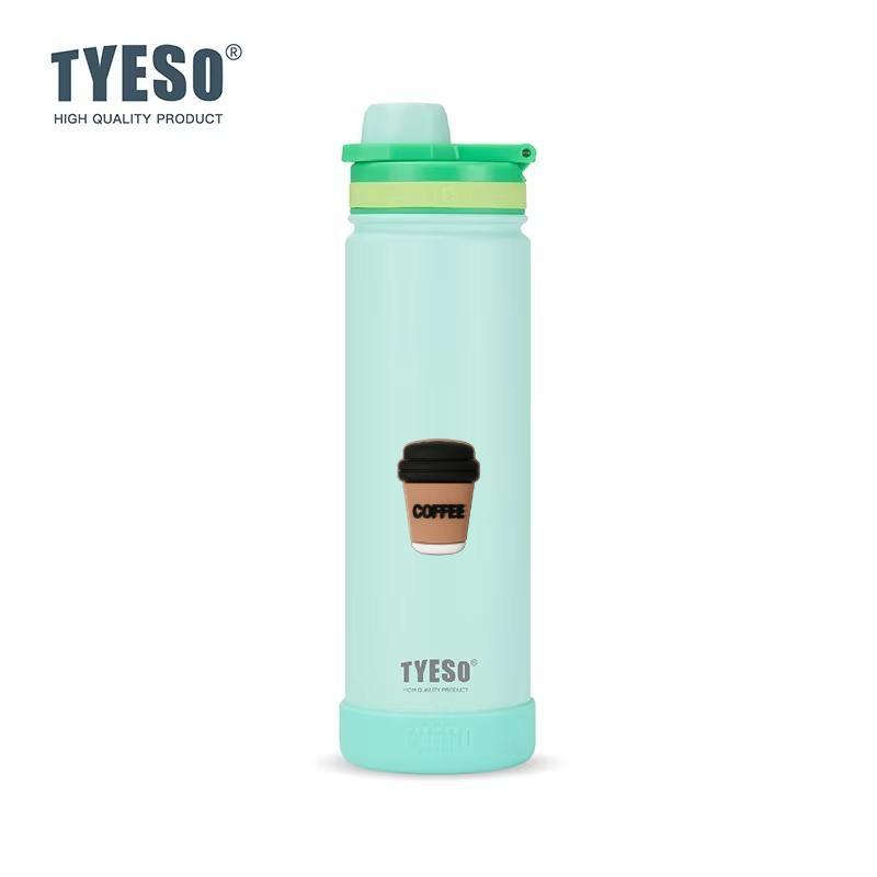 TYESO 750ML Portable Sports Cold Water Bottle with Non-slip Thick Sleeve Leakproof Outdoor Drinking Cup for Daily Use with Coffee Sticker