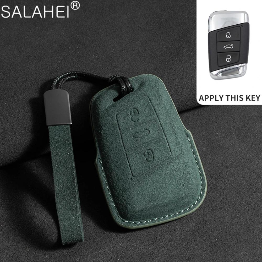 Wildleder Auto Schlüsselhülle für Volkswagen VW Magotan Passat B8 TIGUAN MK2 Golf 8 2020 für Skoda Octavia A8 A7 2021 SEAT Leon MK4