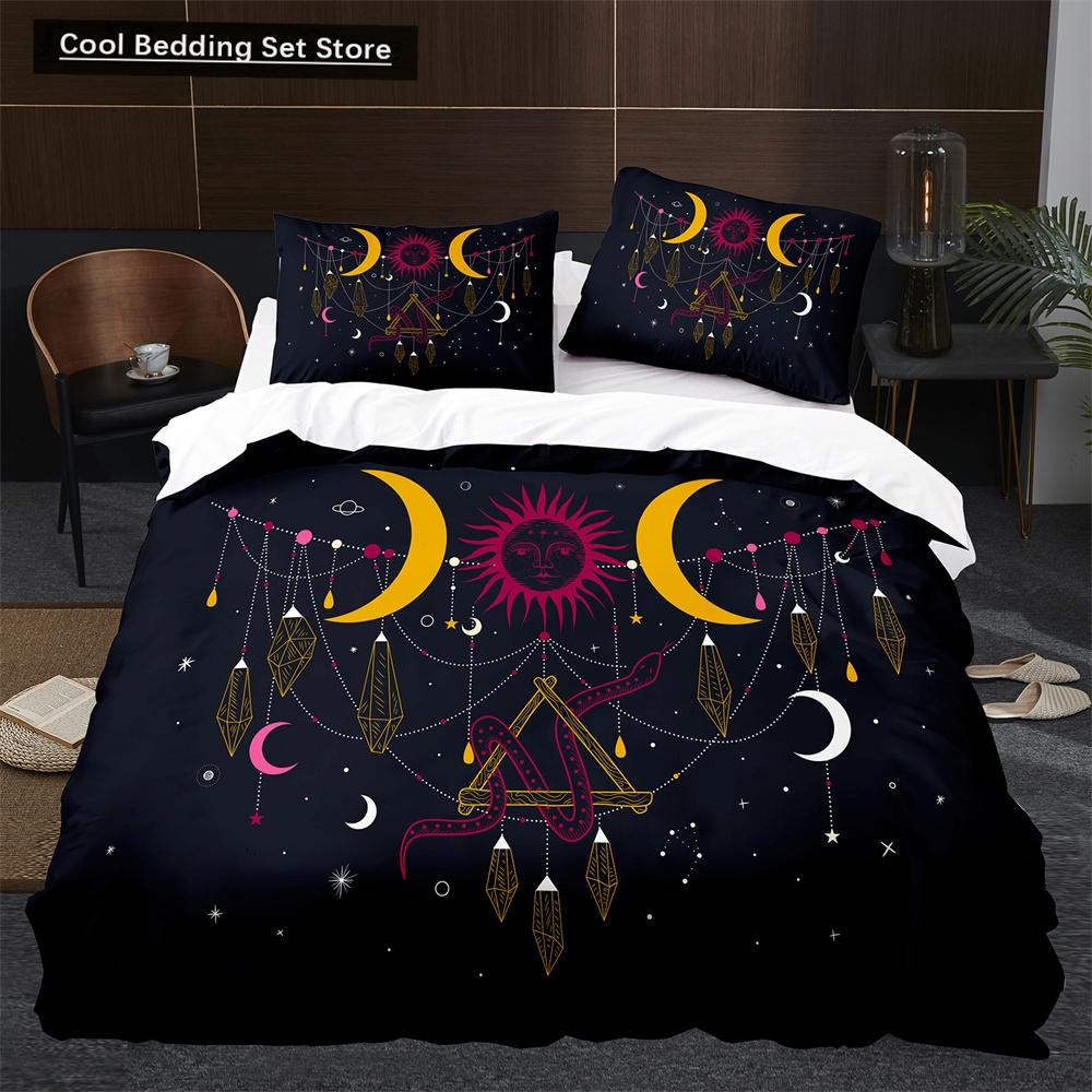 Sun Moon King Queen Duvet Cover Boho Magic Style Bedding Set for Teens Adults Golden Exotic Tribe 2/3pcs Polyester Quilt Cover