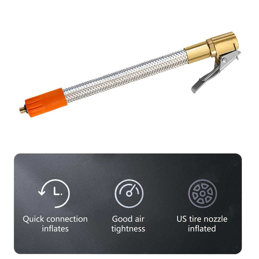 Inflator Pump Hose, Adapter with Locking Air Tyre Tire Air Hose,Inflatable Tube,Stainless Steel Inflation Hose