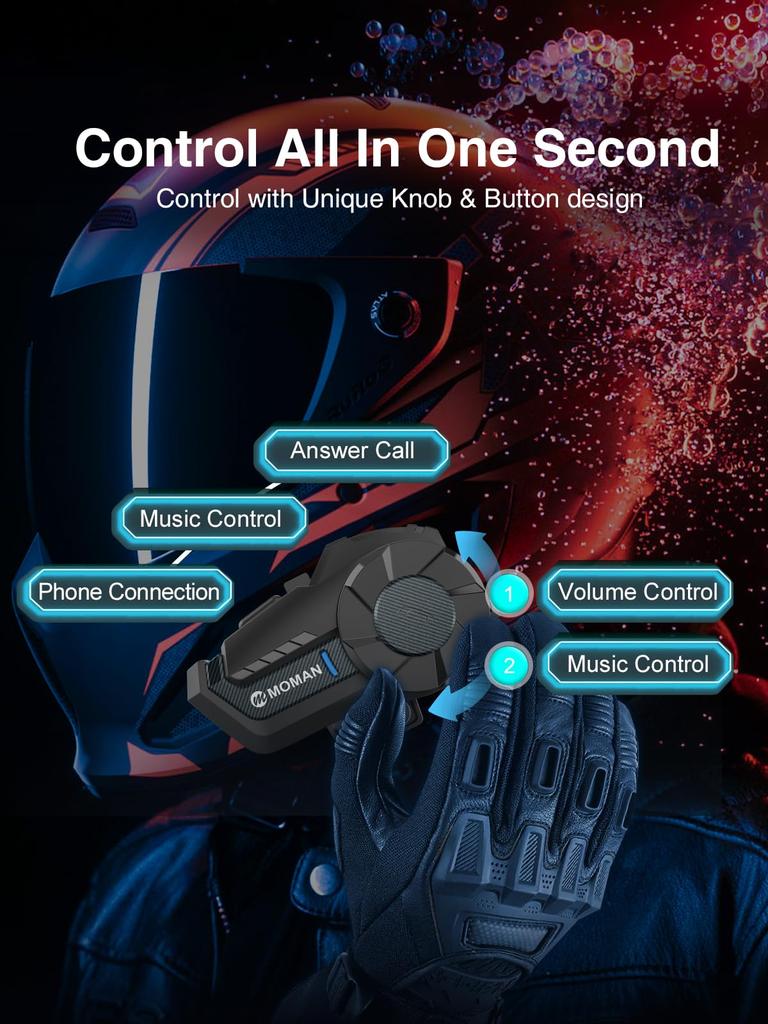 Motorcycle Incom, Moman H2 Pro, Set of 2, 1,000 m Communication Range, 2 People