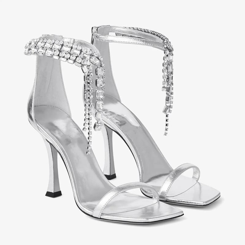 Fashion 2025 New Luxury Rhinestones Tassels Women Gladiator Sandals Sexy Ankle Strap Crystal Thin High Heels Summer Party Wedding Shoes
