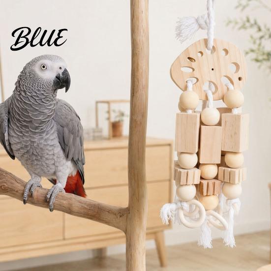 Safe Non-toxic Bird Toy Wooden Blocks Parrot Toy Chew with Beads Pinecones