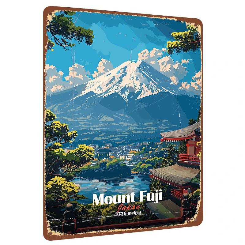 

Mount Fuji Japan Landscape Metal Wall Art Traditional Architecture Decorative Painting for Living Room Home Decor 20x30cm（7.8x11.8inch）