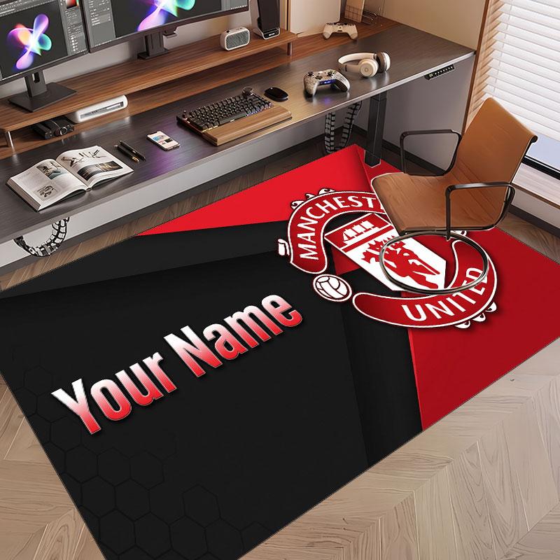 Custom Rug Manchester United Pattern Print Name Text Soft Non‑Slip Floor Carpet for Home Indoor Decoration